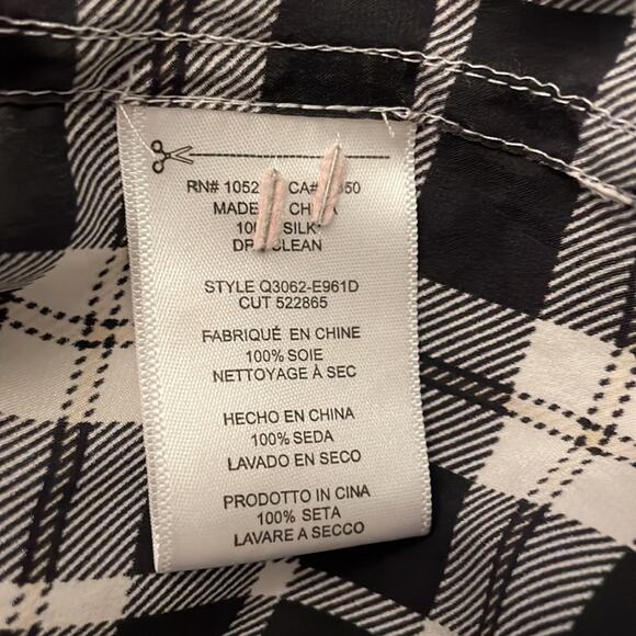 Equipment Femme Essential Tie Neck Silk Shirt in Bright White Palo Santo Plaid L - Picture 8 of 8